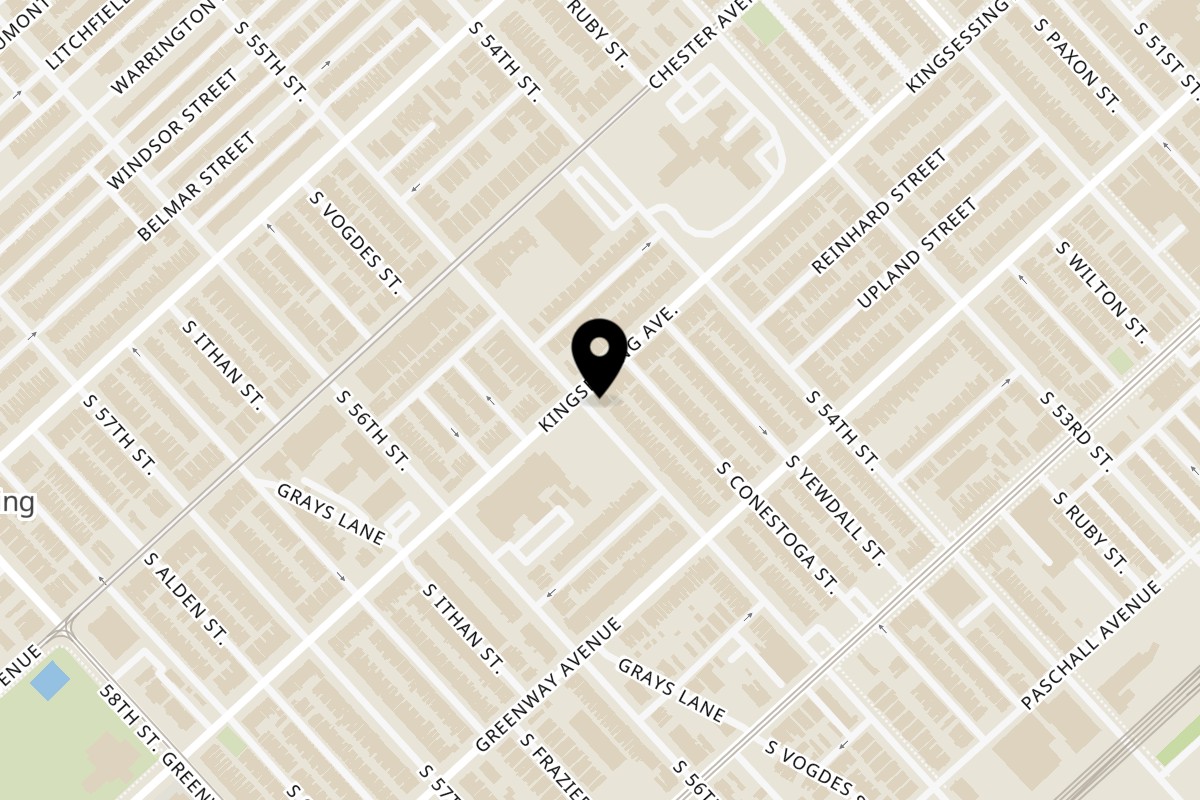 Map showing the location of Illusions Soul Food Express on 5446 Kingsessing Ave in Philadelphia